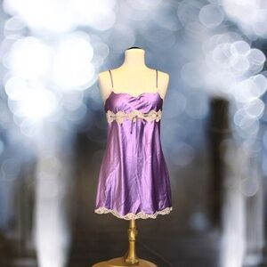 VICTORIA SECRET Vintage Negligée and Kimono Robe Set Lilac Beige Lace Sz M